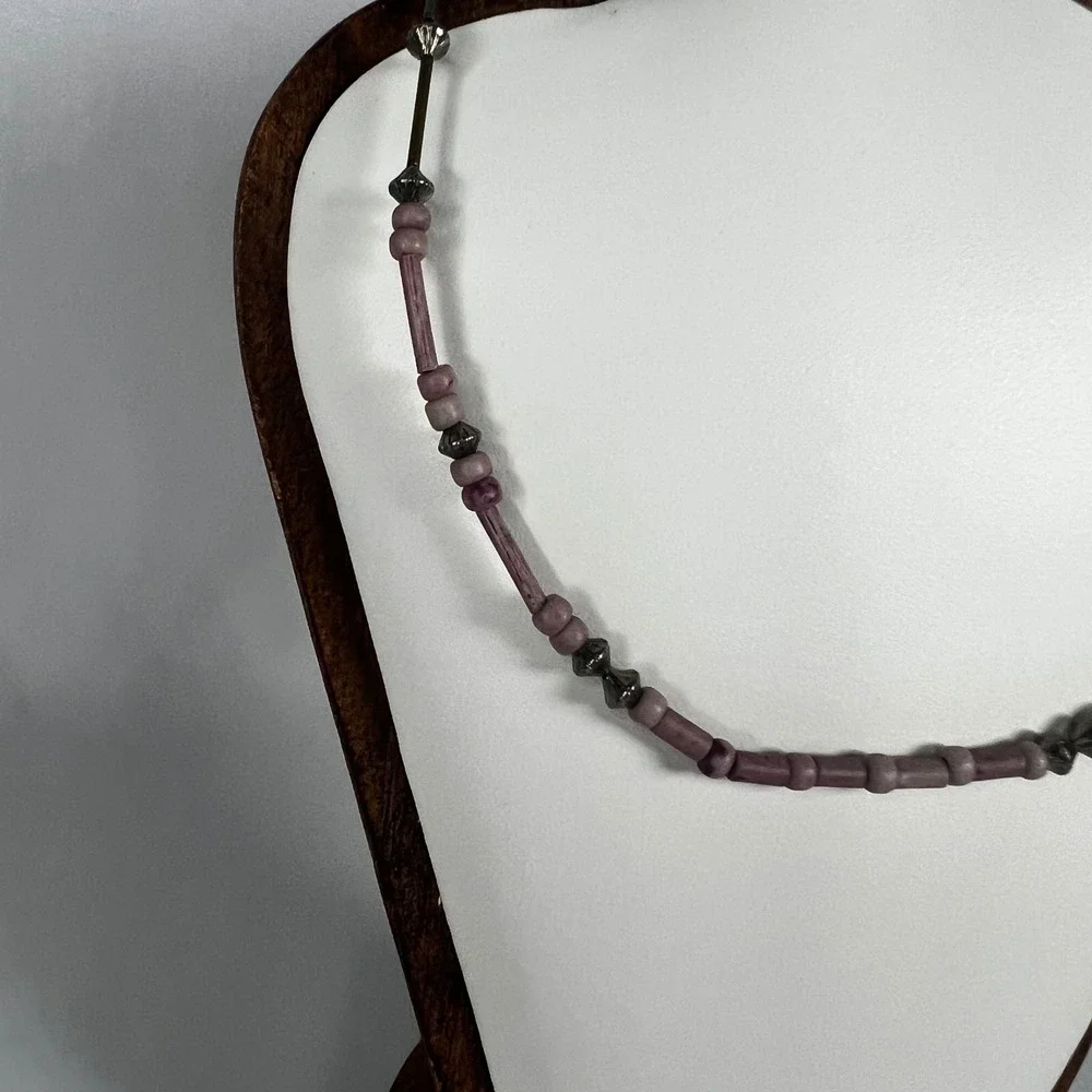 Vintage 90s Purple Beaded Gold Silver‎ Tone Choker 14.5